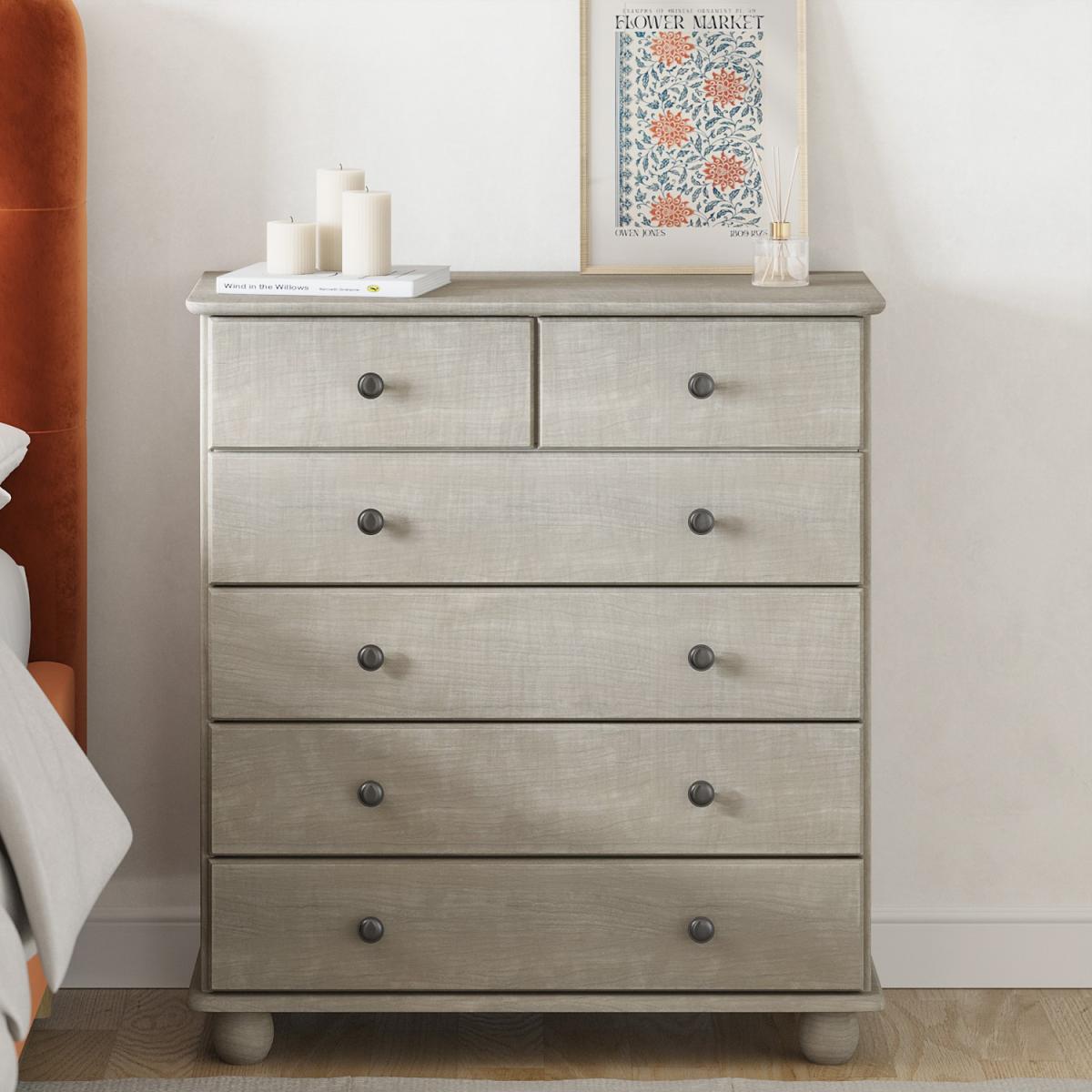 White Wash Pine Chest of 6 Drawers - Hampton – image 1