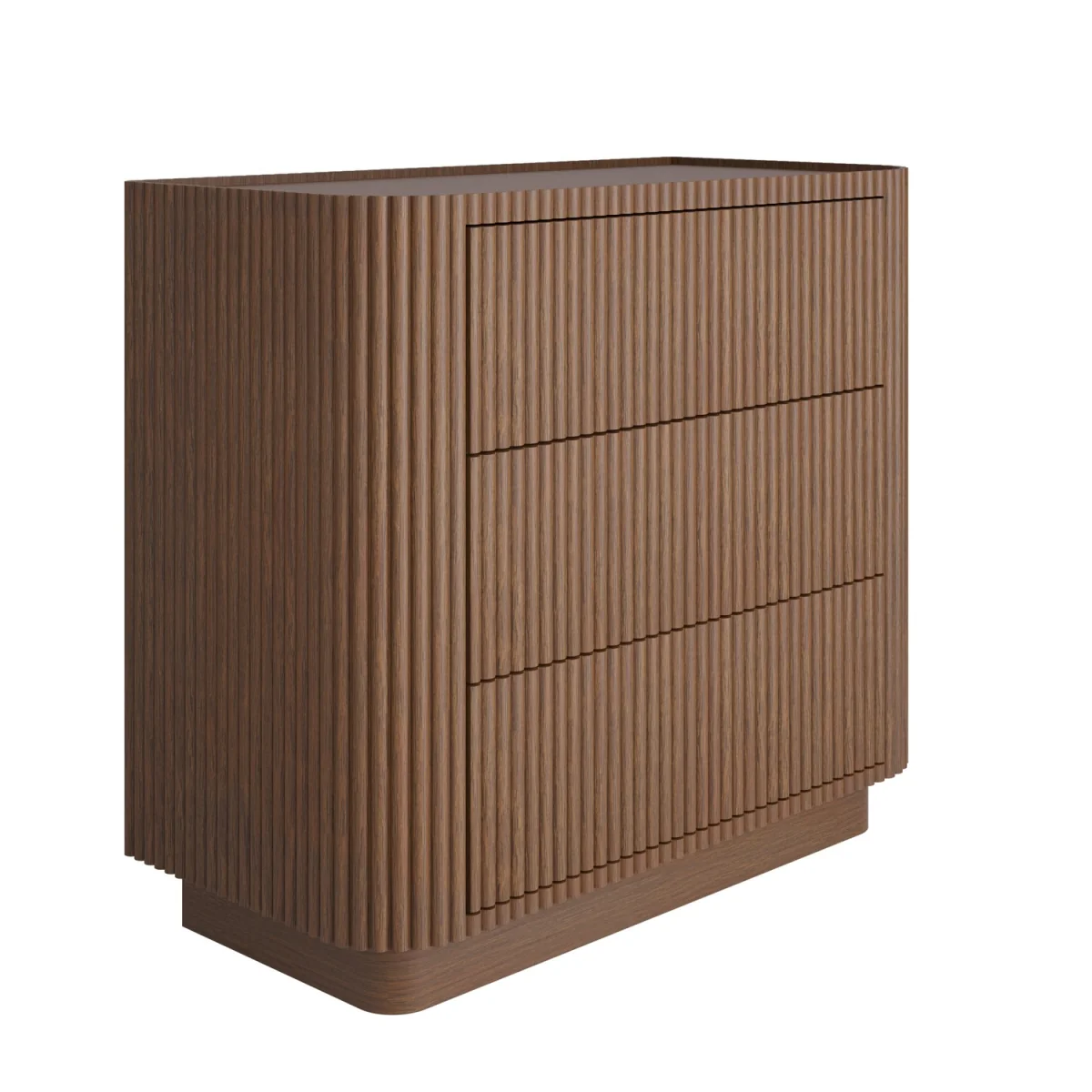 Walnut Ribbed 3 Drawer Chest of Drawers - Fully Assembled - Drew – image 6