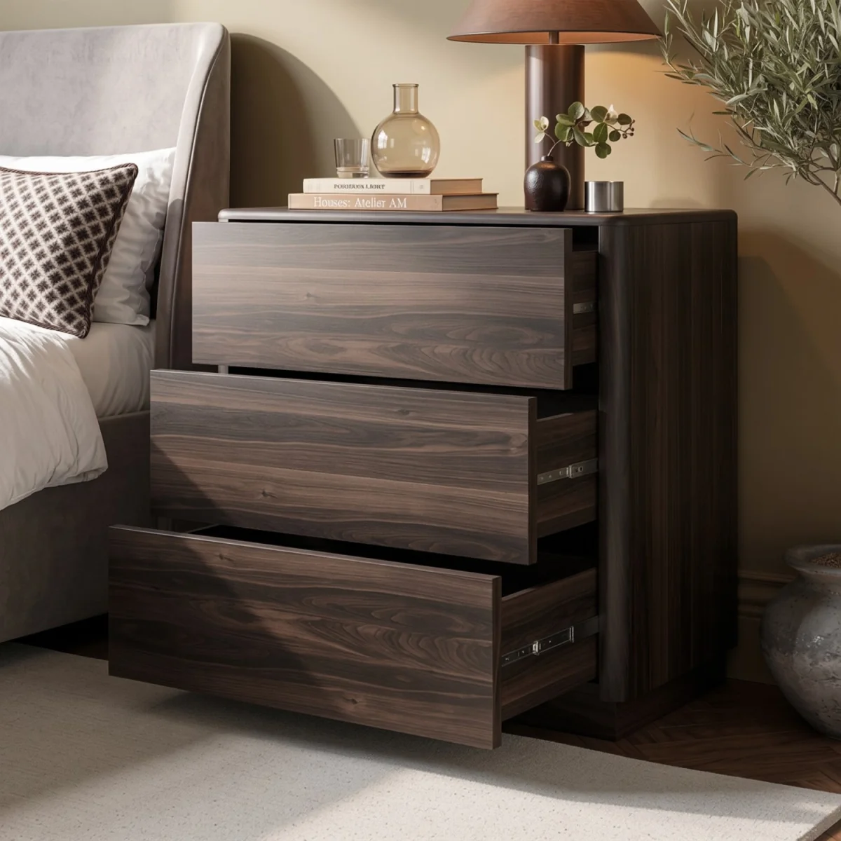 Modern Walnut 3 Drawer Chest of Drawers - Rowan – image 2