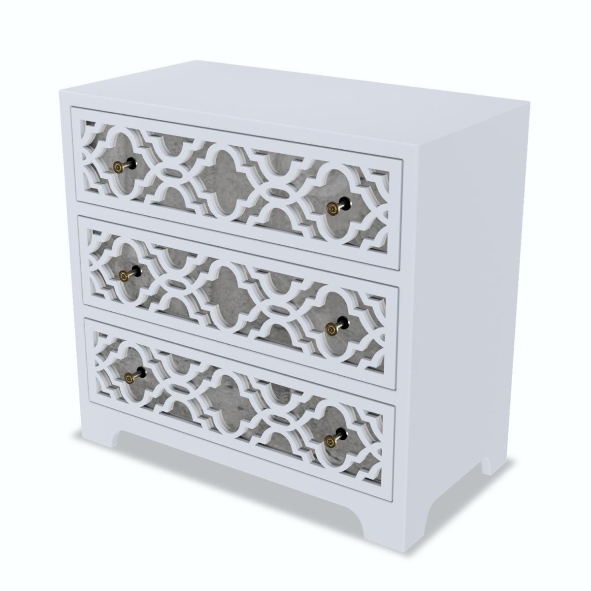 Alexis Mirrored 3 Drawer Chest of Drawers in Pale Grey with Carved Detail – image 4