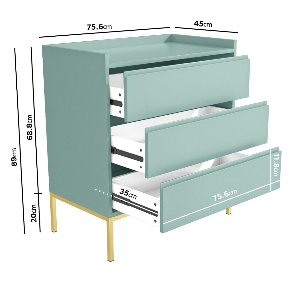 Green Chest of 3 Drawers with Gold Legs - Zion – image 4