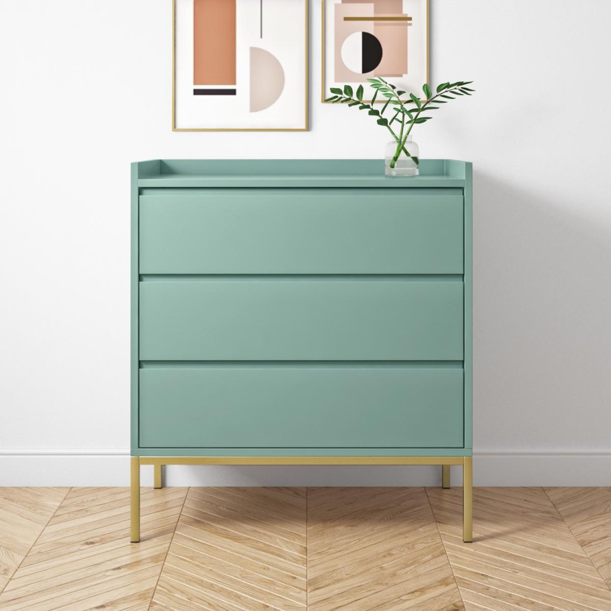 Green Chest of 3 Drawers with Gold Legs - Zion – image 1