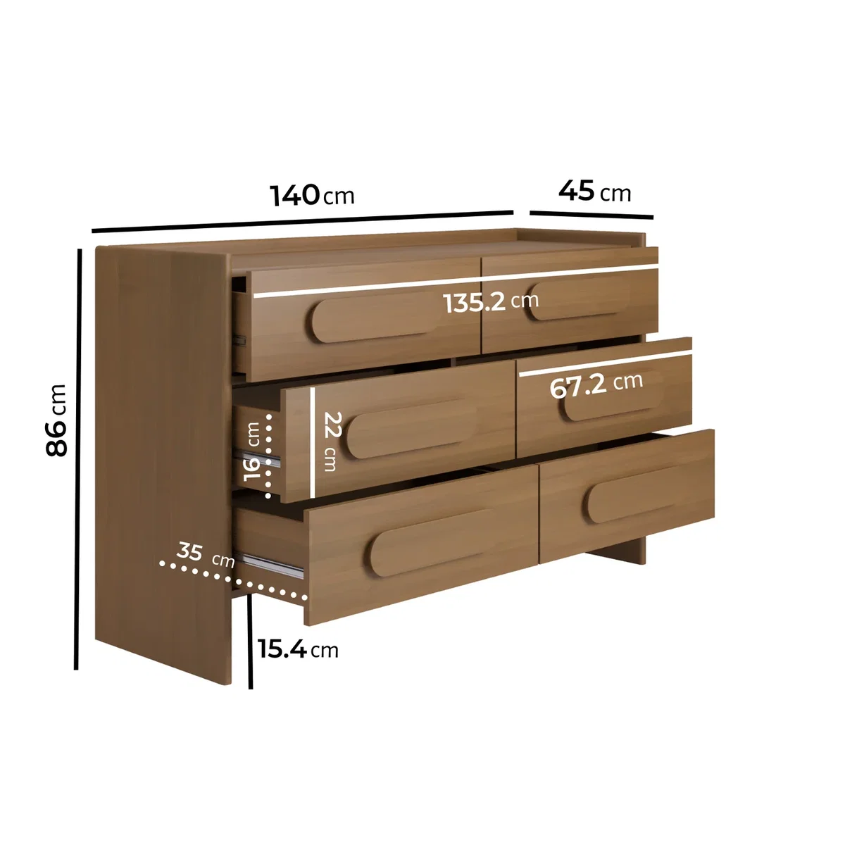 Wide Dark Wood Chest of 6 Drawers - Margot – image 3