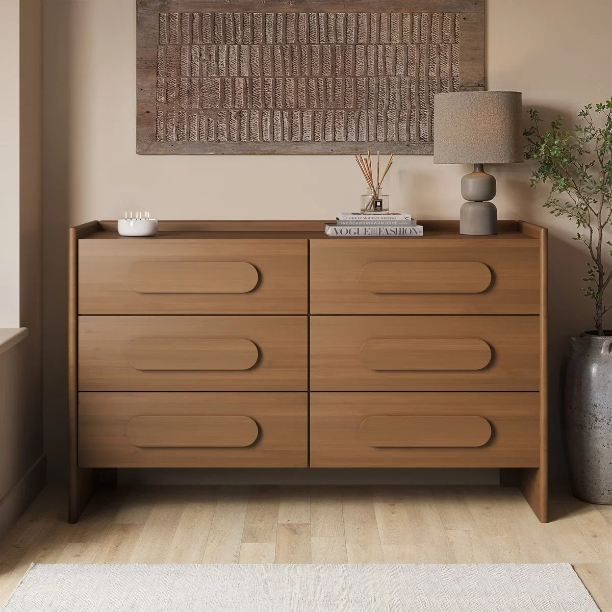 Wide Dark Wood Chest of 6 Drawers - Margot – image 1