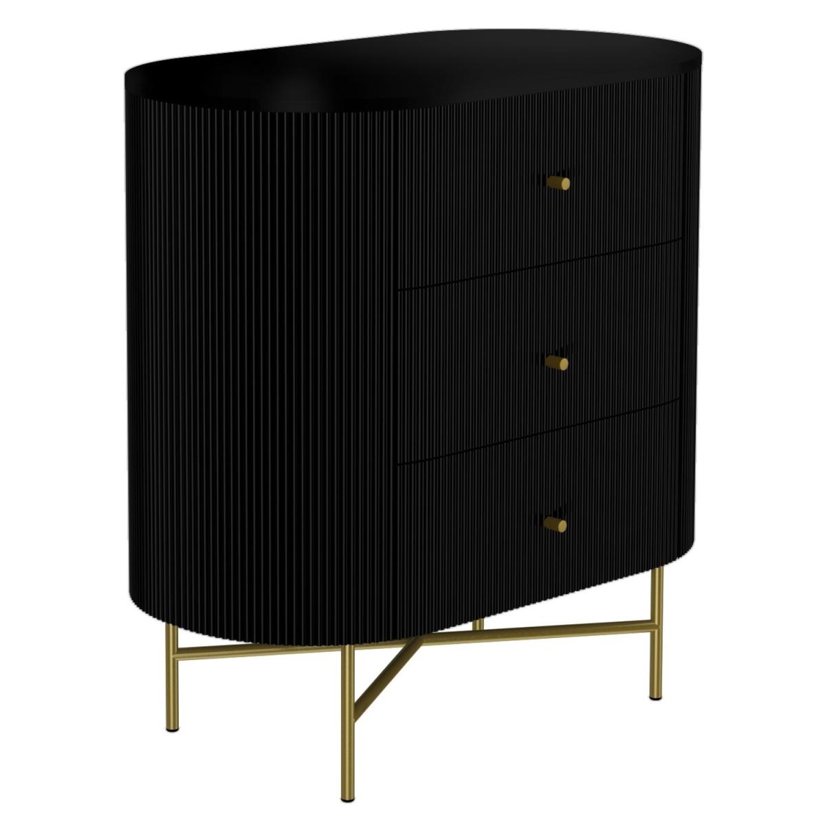 Enzo Groove Detail 3 Drawer Chest of Drawers in Black and Gold - Art Deco Style – image 2