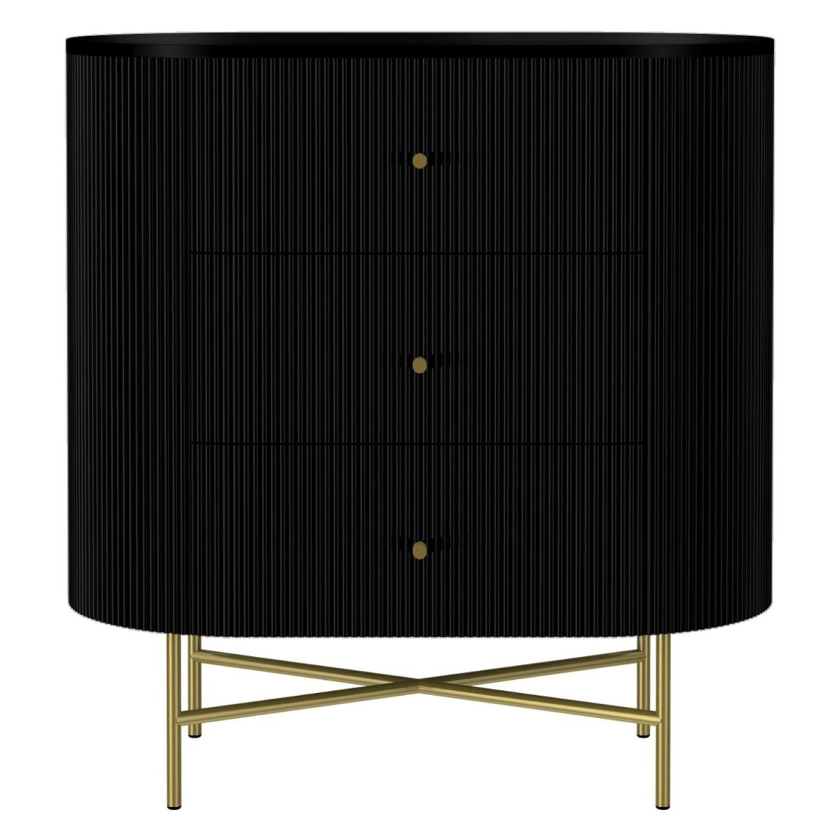 Enzo Groove Detail 3 Drawer Chest of Drawers in Black and Gold - Art Deco Style – image 3