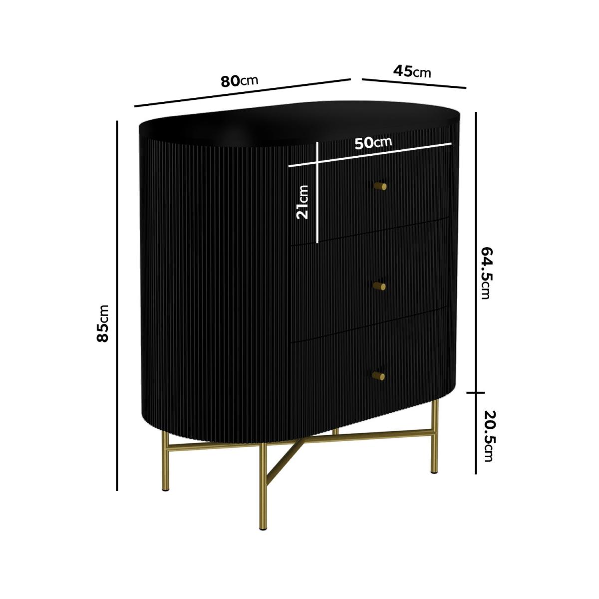Enzo Groove Detail 3 Drawer Chest of Drawers in Black and Gold - Art Deco Style – image 4