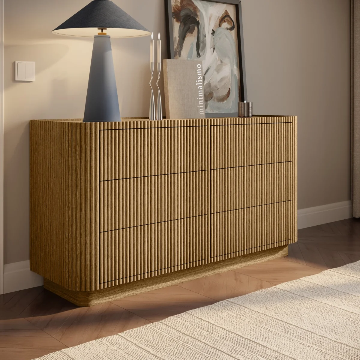 Natural Oak Ribbed 6 Drawer Large Chest of Drawers - Fully Assembled - Drew – image 2