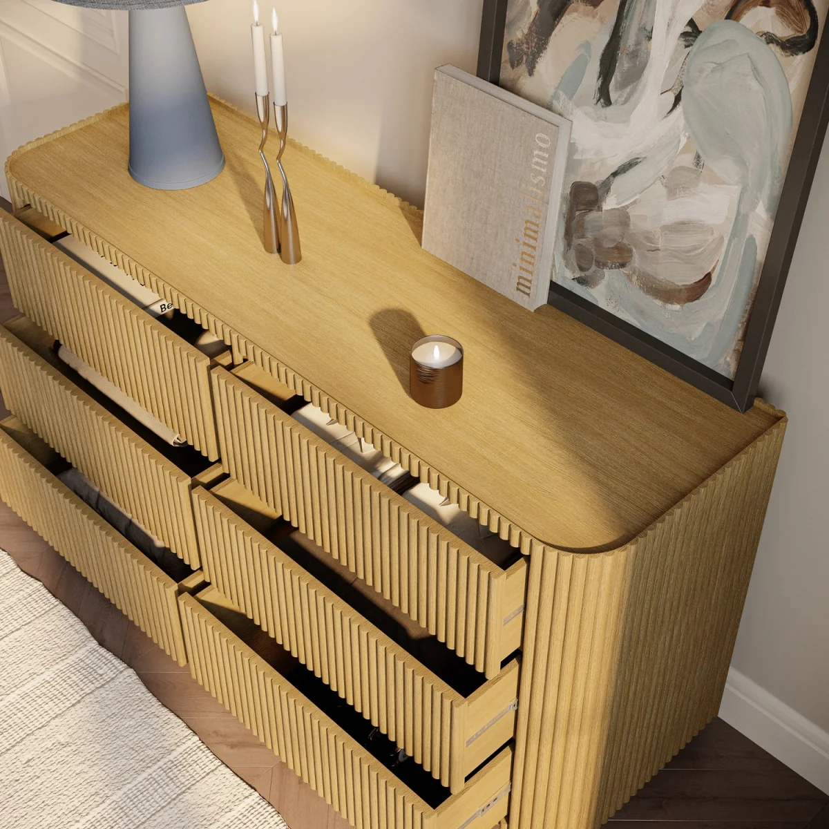 Natural Oak Ribbed 6 Drawer Large Chest of Drawers - Fully Assembled - Drew – image 3