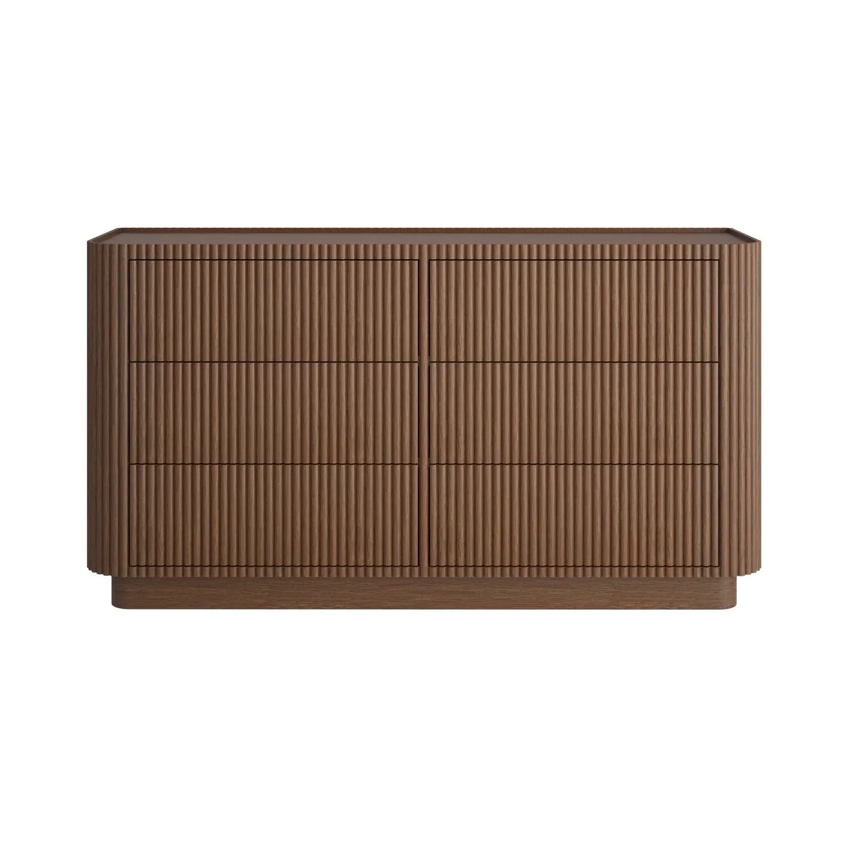 Walnut Ribbed 6 Drawer Wide Chest of Drawers - Fully Assembled - Drew – image 5