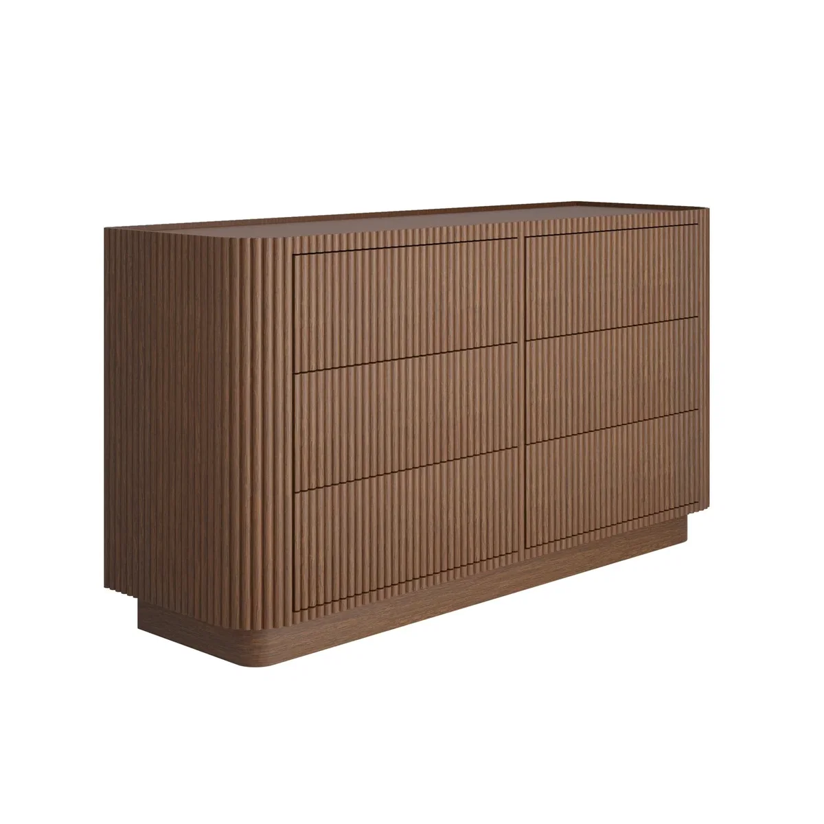 Walnut Ribbed 6 Drawer Wide Chest of Drawers - Fully Assembled - Drew – image 6