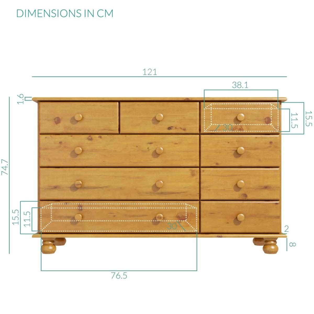 Pine 2+3+4 Wide Chest of Drawers - Hamilton – image 3