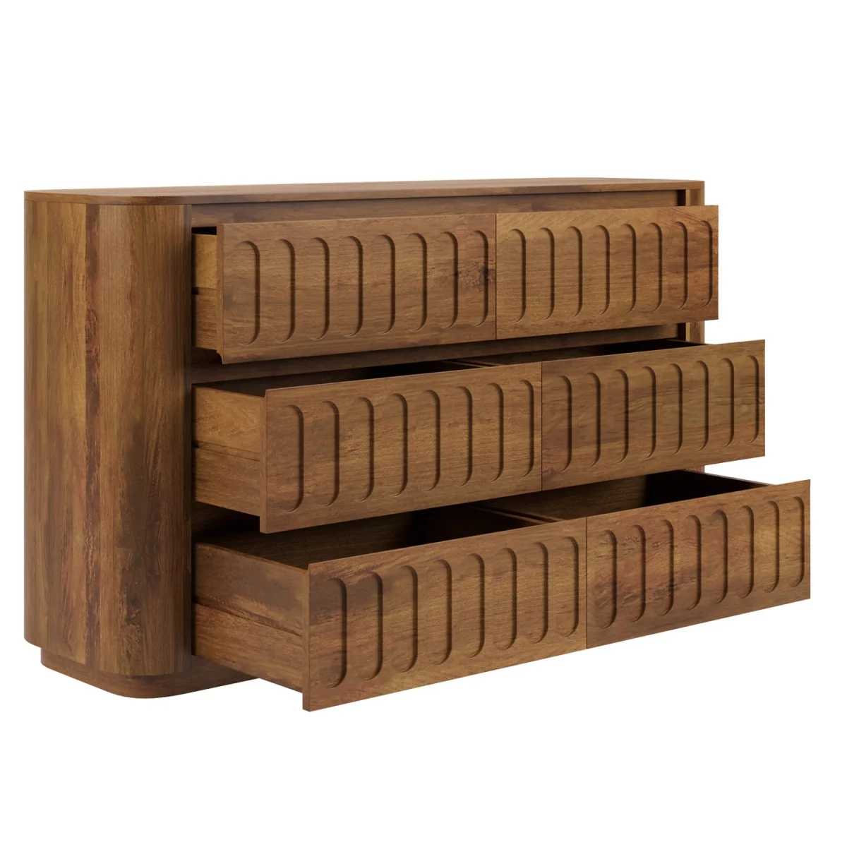 Wide Dark Wood Curved 6 Drawer Chest of Drawers - Fully Assembled - Meena – image 5