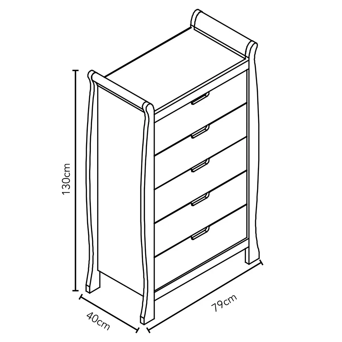 Obaby Stamford Sleigh Tall 5 Drawer Chest - White – image 5