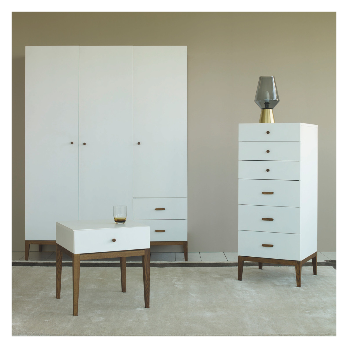 Tatsuma Walnut White 6 Drawer Tall Chest, White And Walnut – image 3