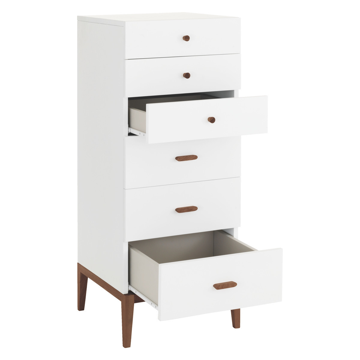 Tatsuma Walnut White 6 Drawer Tall Chest, White And Walnut – image 4