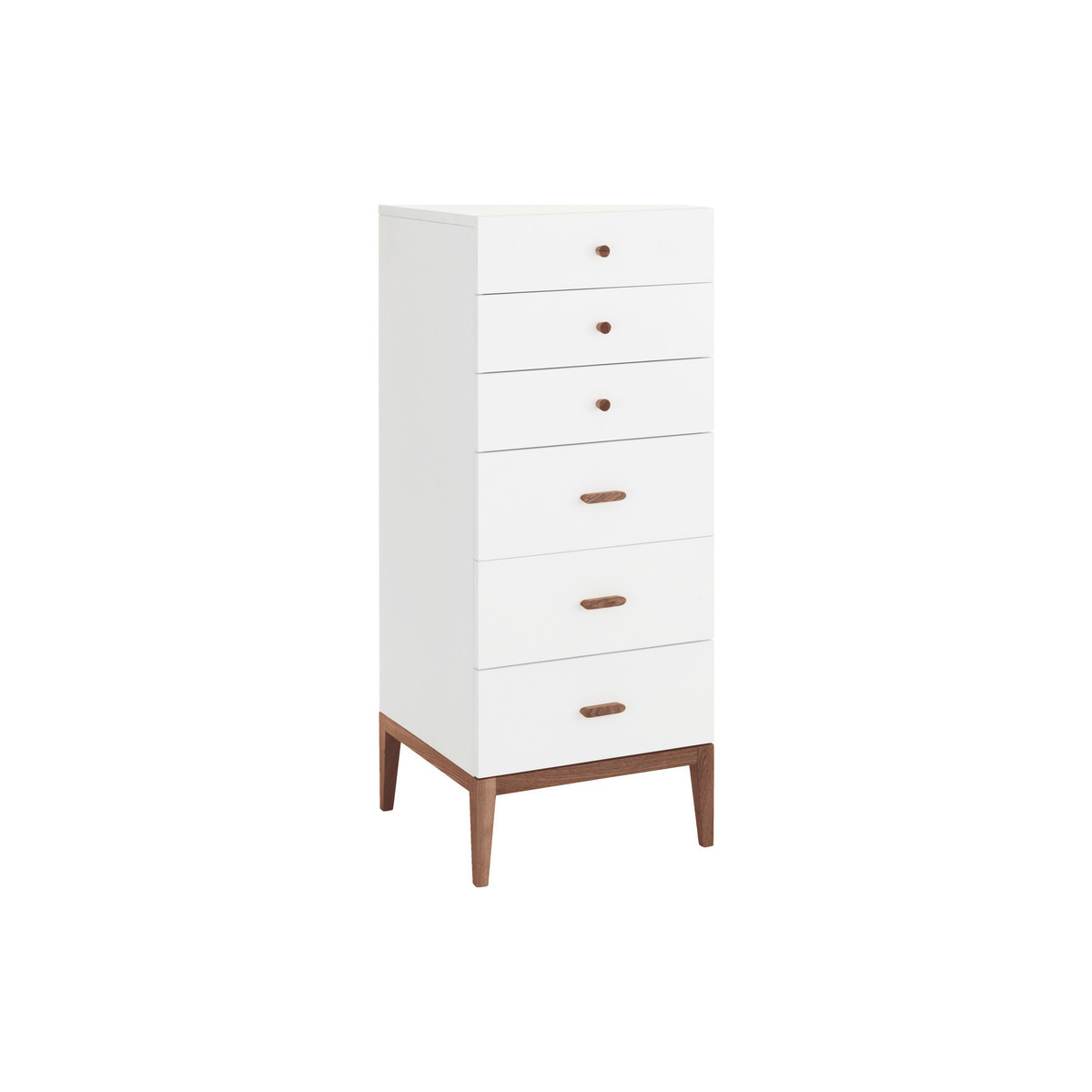 Tatsuma Walnut White 6 Drawer Tall Chest, White And Walnut – image 2