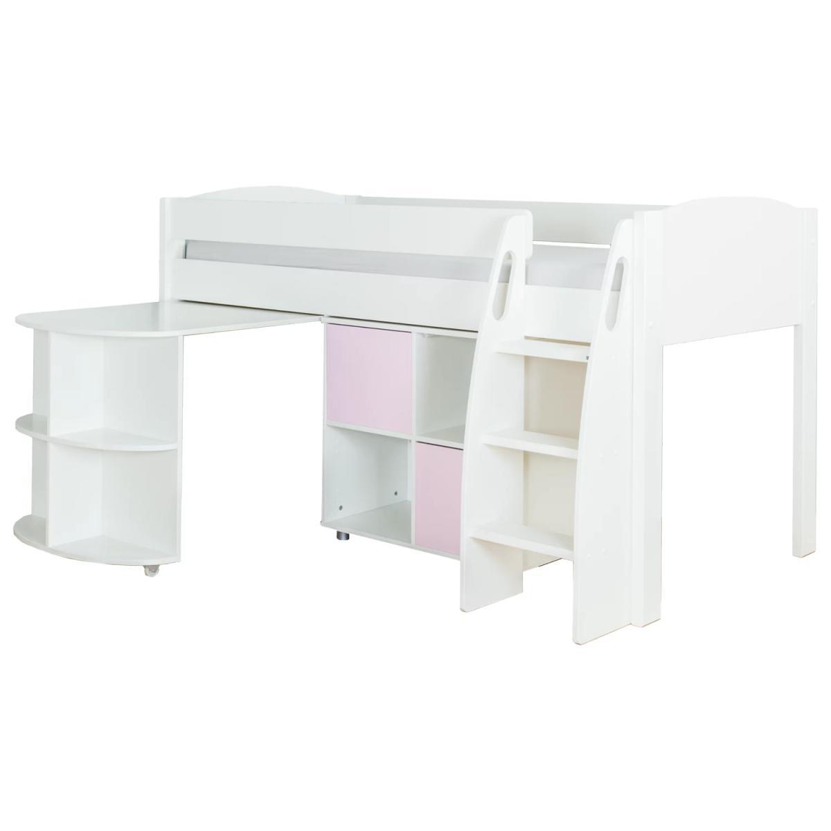Stompa Uno S Plus Mid-Sleeper with White Headboard, Pull-Out Desk and 2 Door Cube Unit – image 2