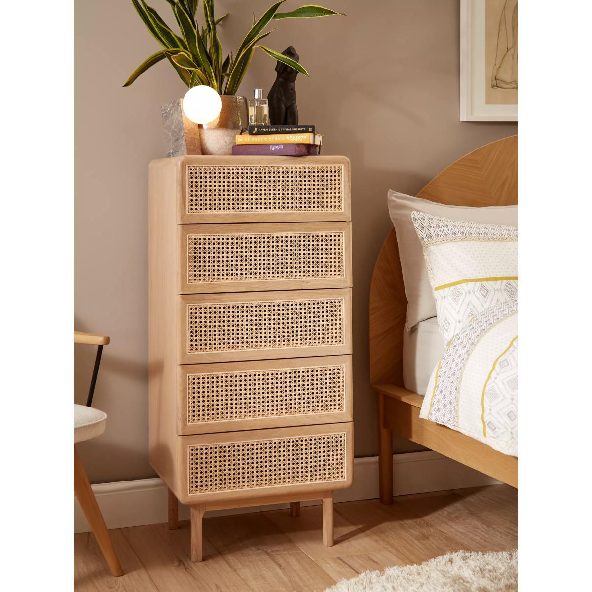 John Lewis & Partners Rattan 5 Drawer Tallboy Chest, Oak – image 2