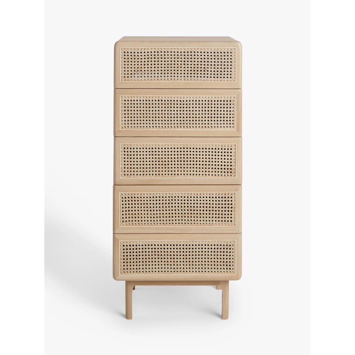 John Lewis & Partners Rattan 5 Drawer Tallboy Chest, Oak – image 4