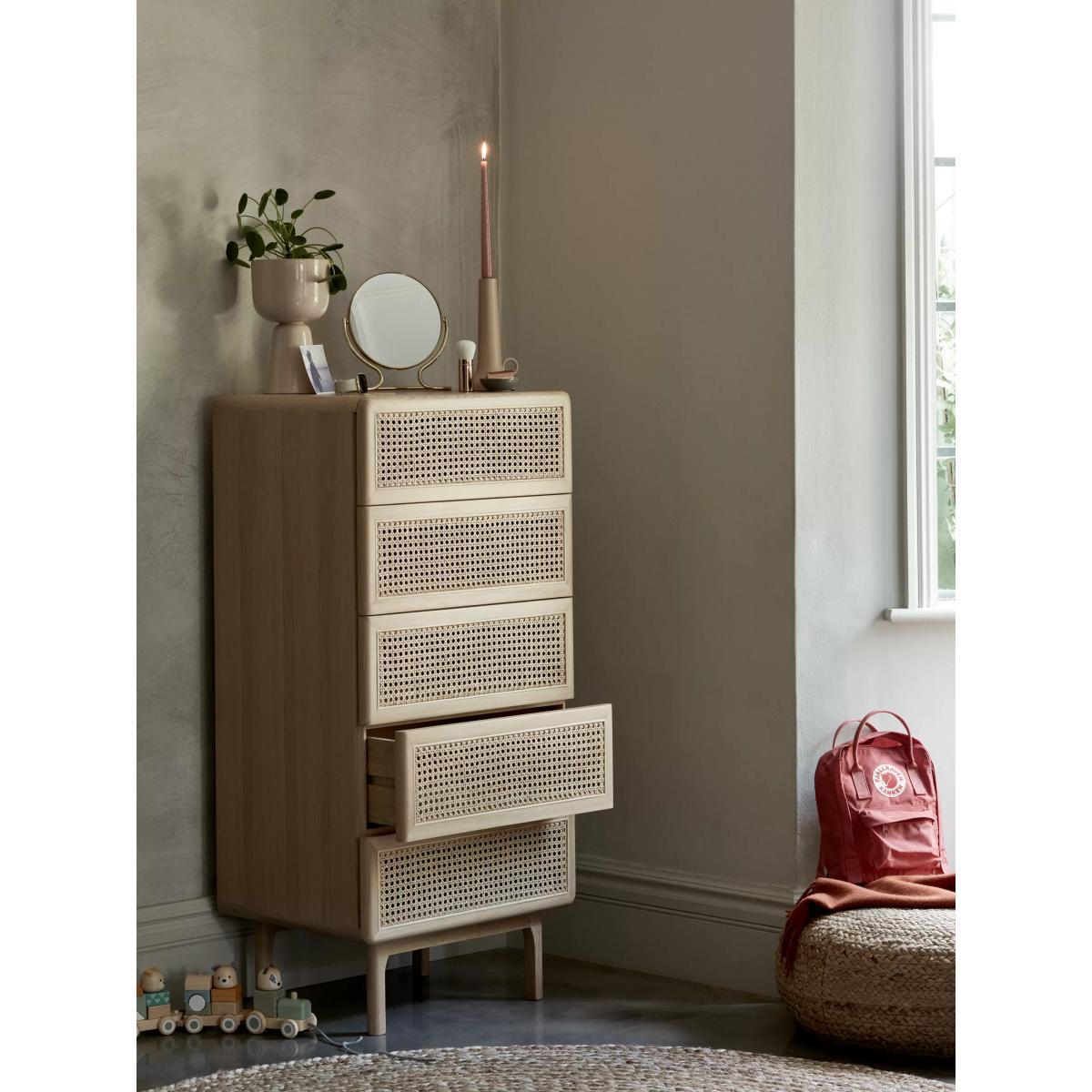 John Lewis & Partners Rattan 5 Drawer Tallboy Chest, Oak – image 7