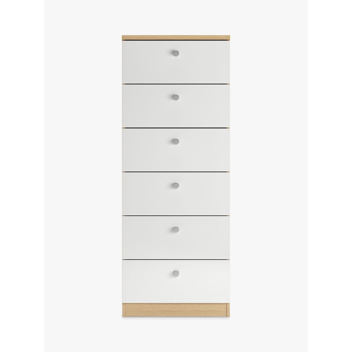 ANYDAY John Lewis & Partners Mix it Narrow 6 Drawer Chest, Chrome Knob Handles, Oak/Gloss White – image 2