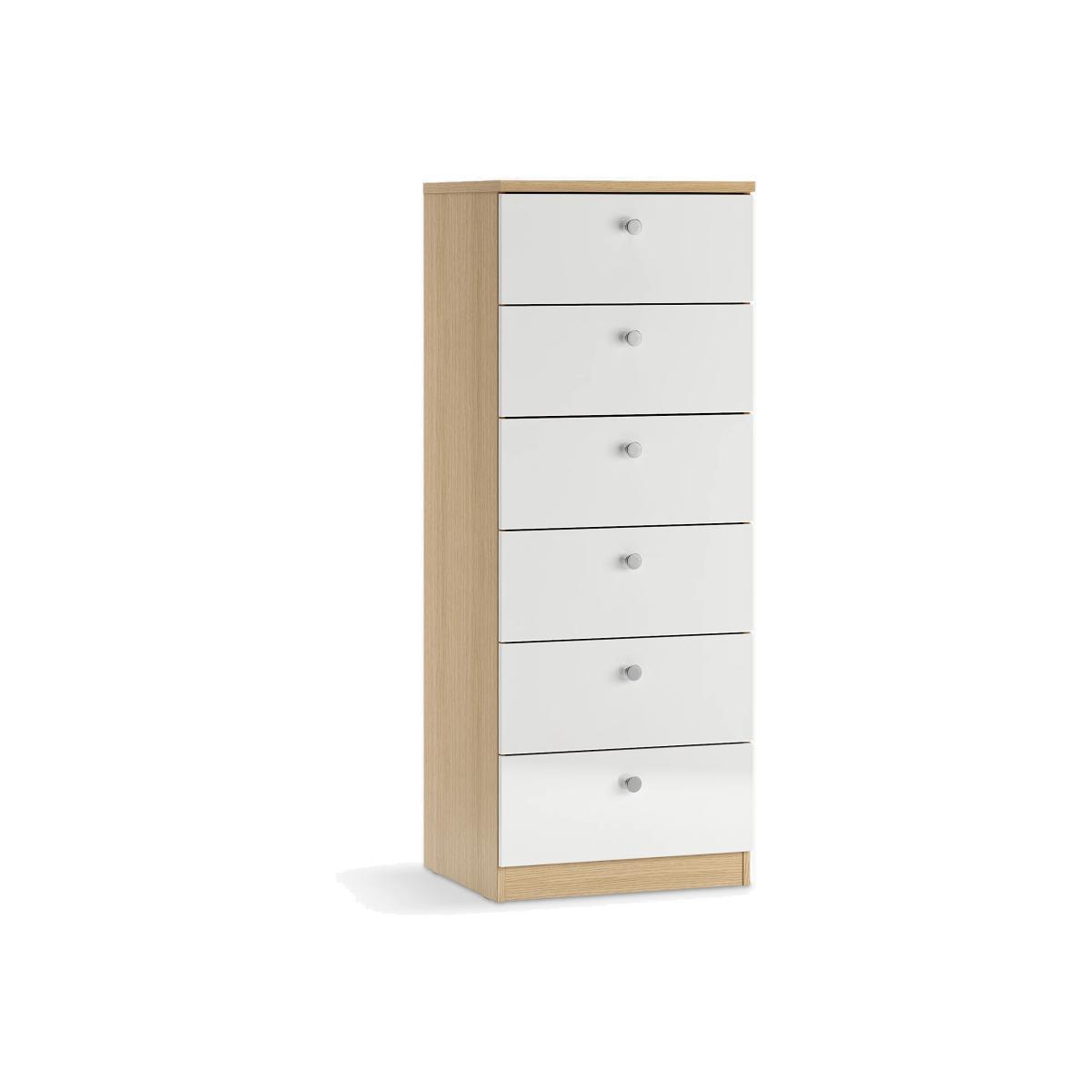 ANYDAY John Lewis & Partners Mix it Narrow 6 Drawer Chest, Chrome Knob Handles, Oak/Gloss White – image 1