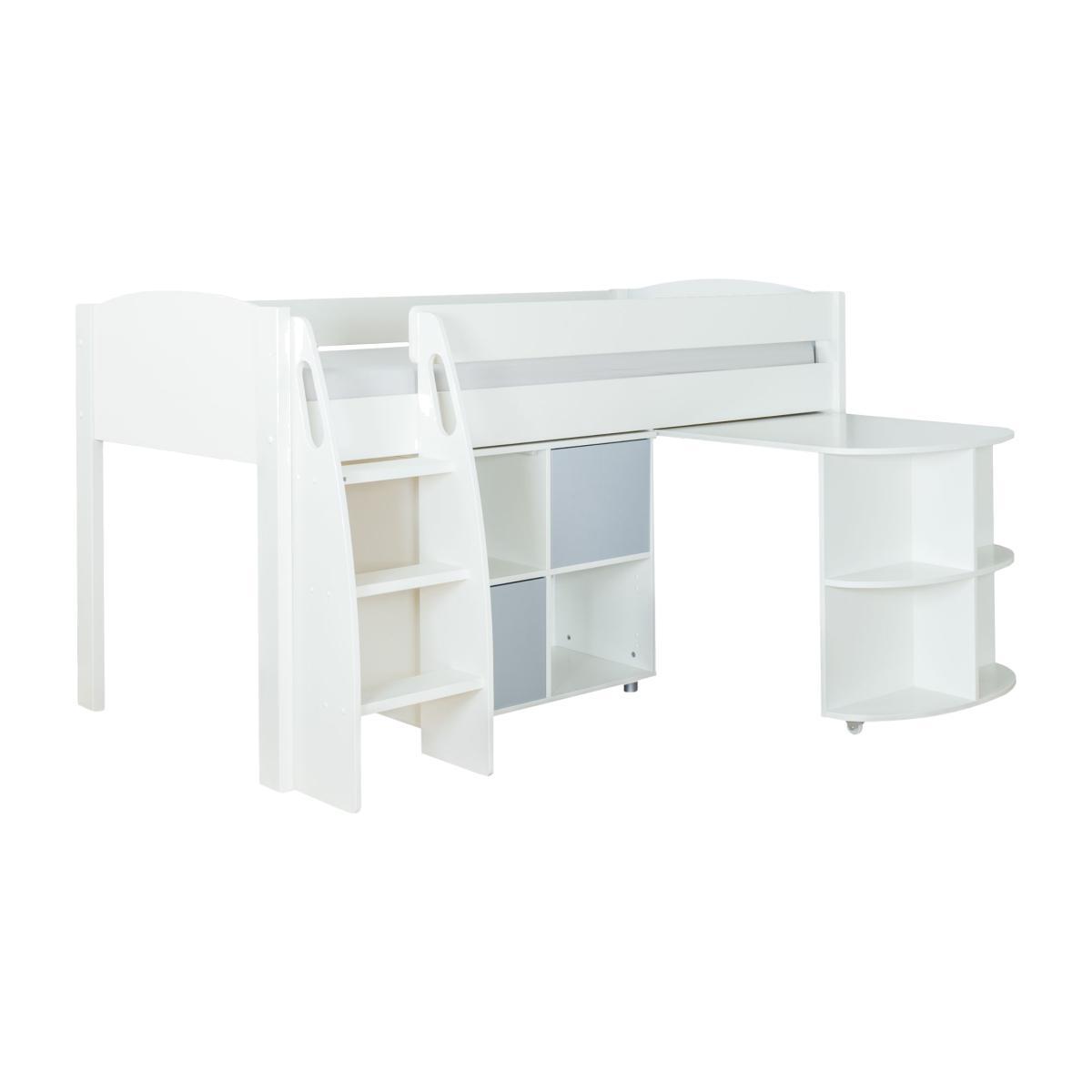 Stompa Uno S Plus Mid-Sleeper with White Headboard, Pull-Out Desk and 2 Door Cube Unit – image 1