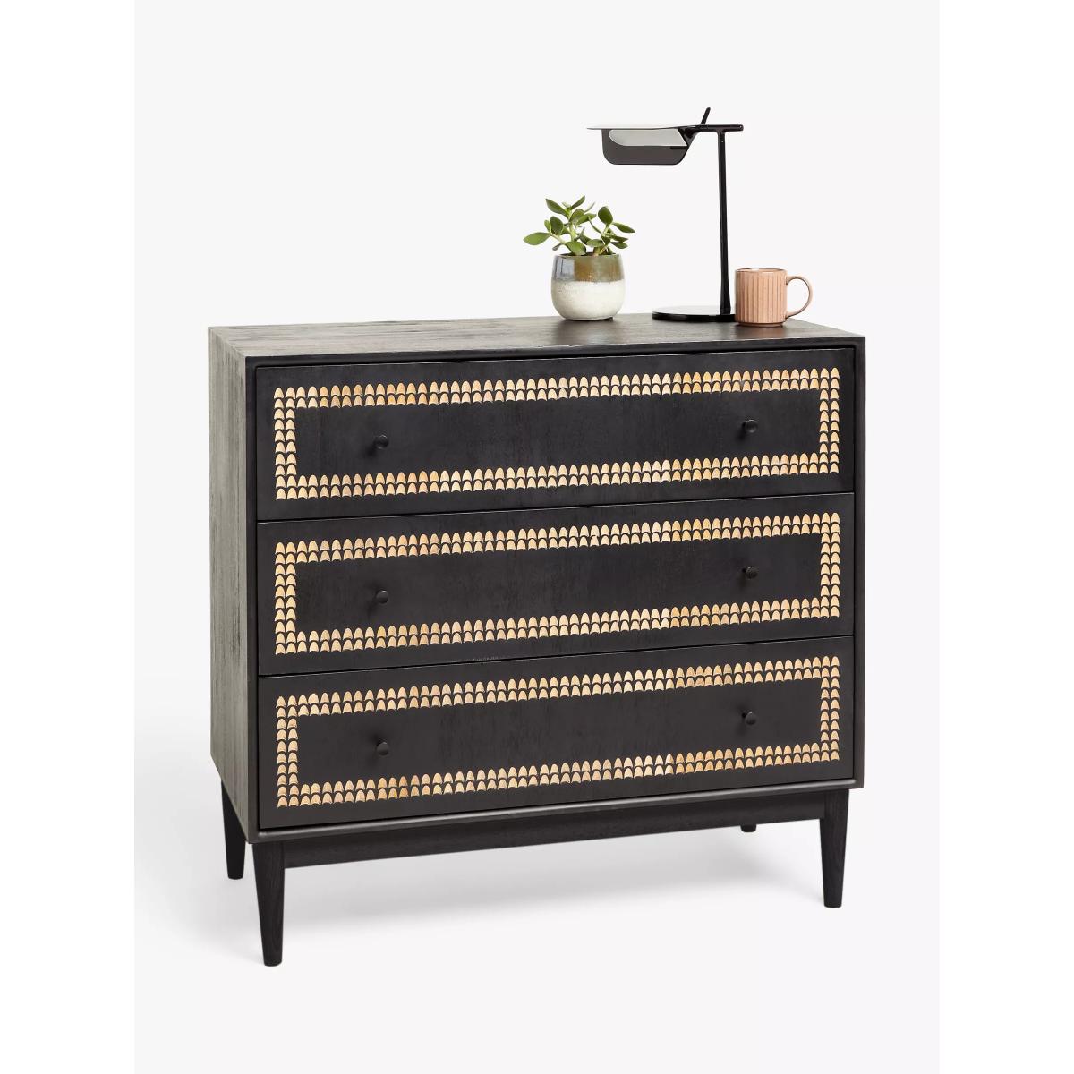 John Lewis Monochrome 3 Drawer Chest, Black – image 3