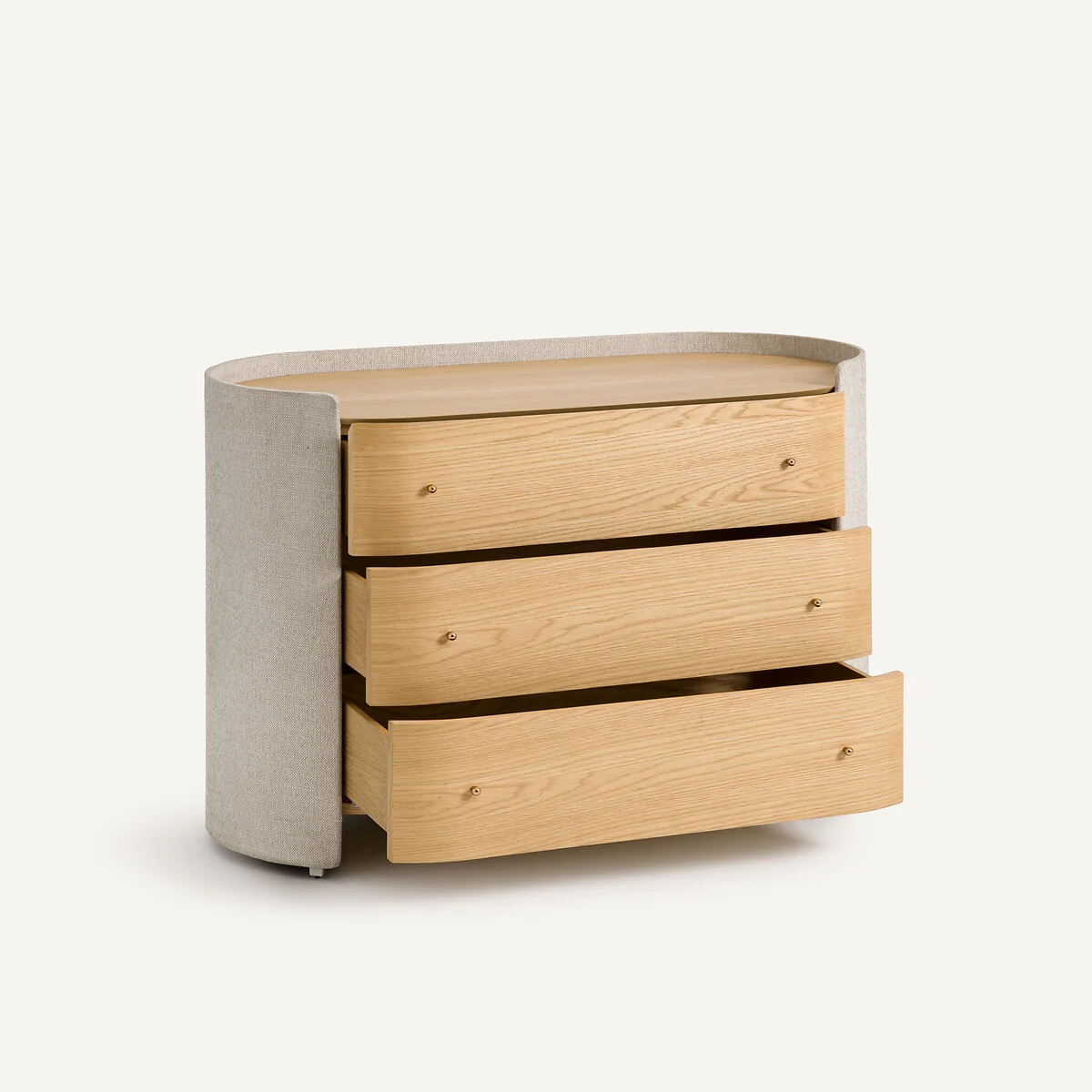 Firmo Chest of Drawers with 3 Drawers in Oak Veneer and Fabric – image 4