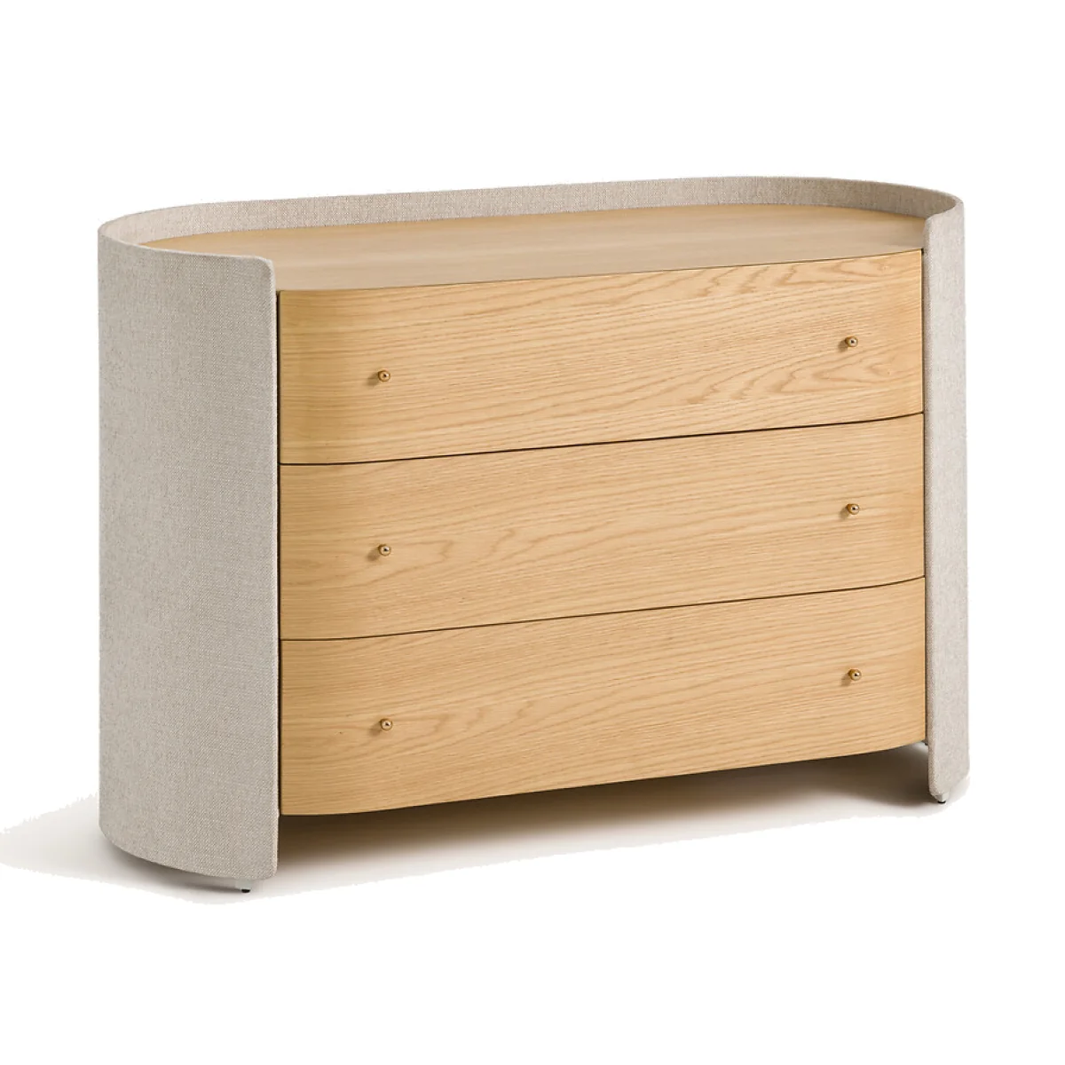 Firmo Chest of Drawers with 3 Drawers in Oak Veneer and Fabric – image 1