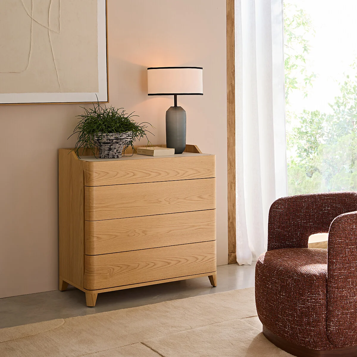 Junius Chest of Drawers in Oak Veneer and Leather, Designed By Emmanuel Gallina – image 2