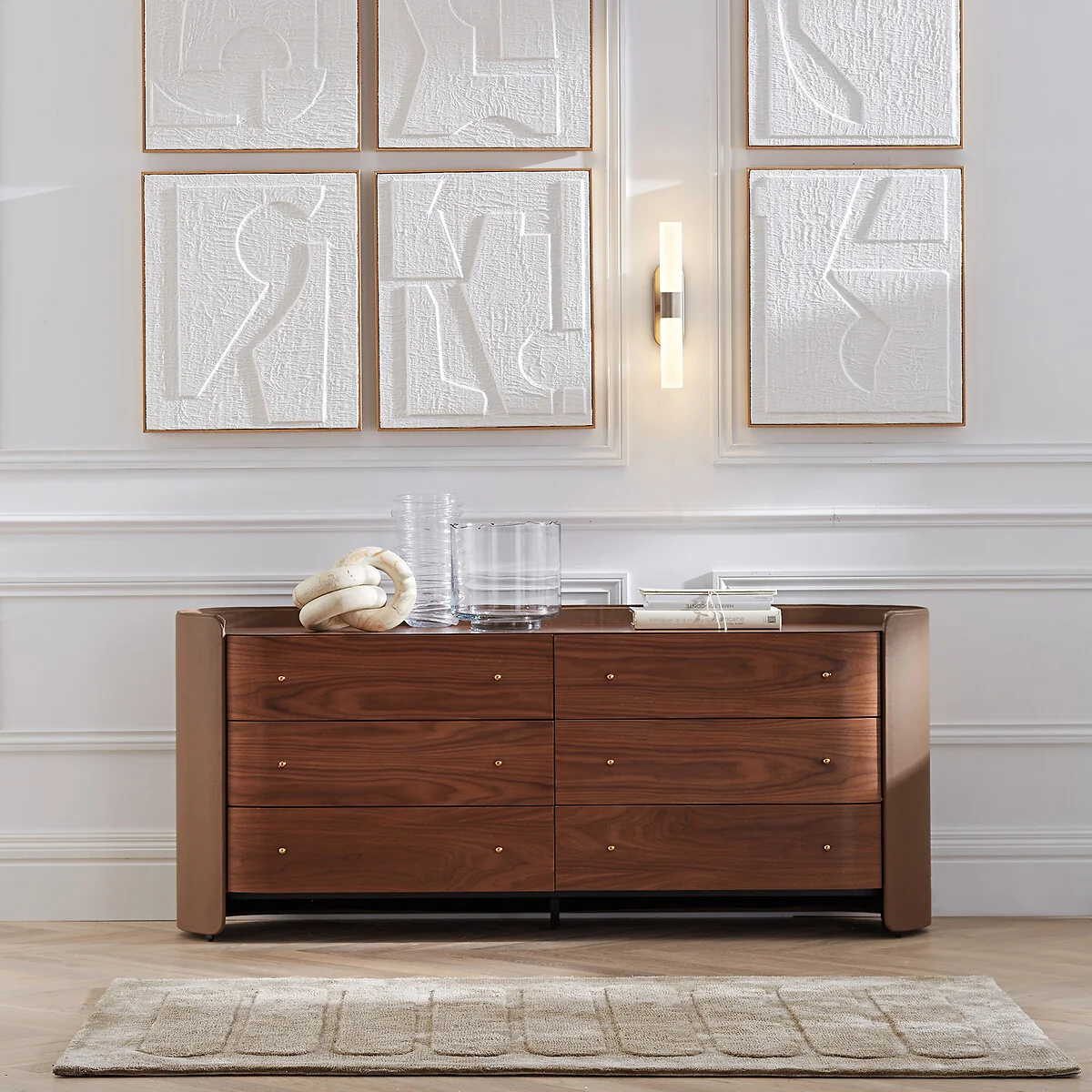 Firmo Chest of Drawers in Walnut and Leather Veneer with 6 Drawers – image 2