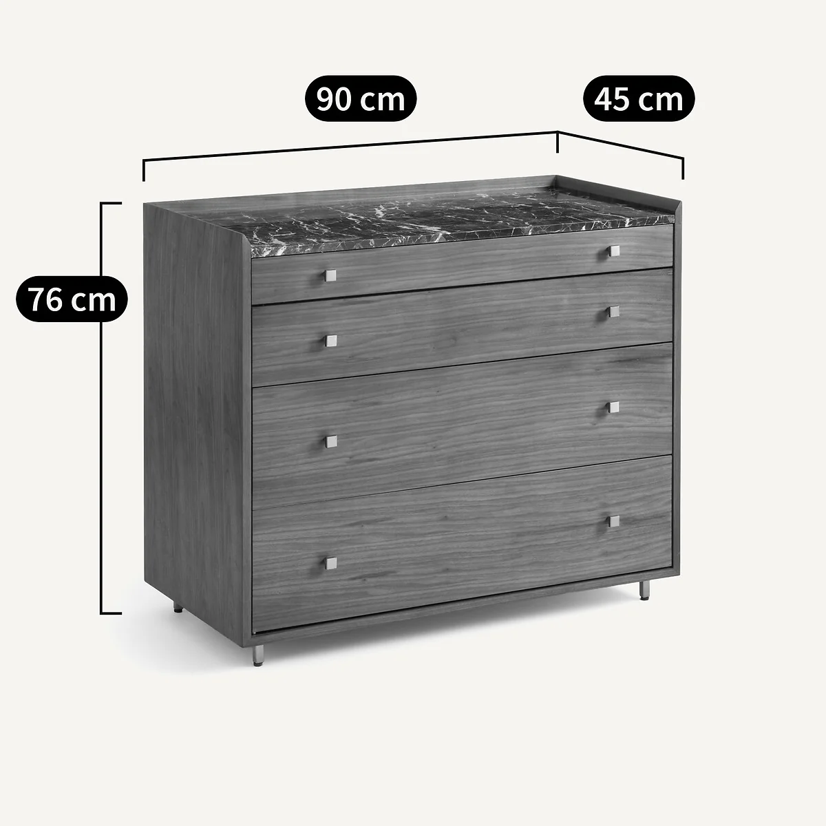 Noham 4-Drawer Chest of Drawers in Walnut Veneer and Amber Marble – image 7