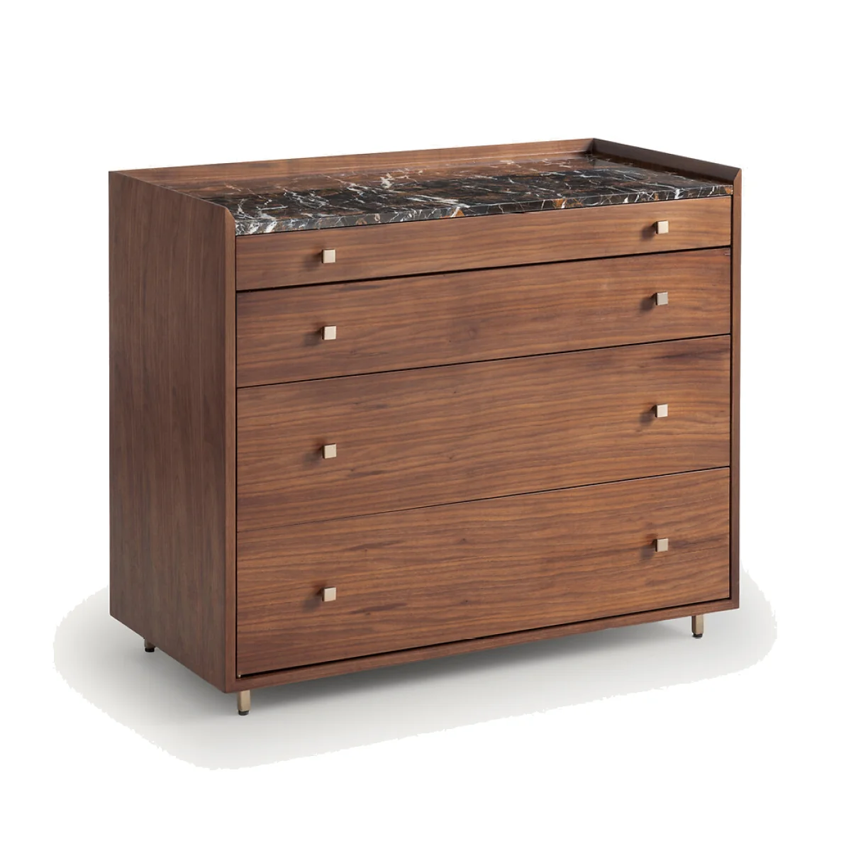 Noham 4-Drawer Chest of Drawers in Walnut Veneer and Amber Marble – image 1