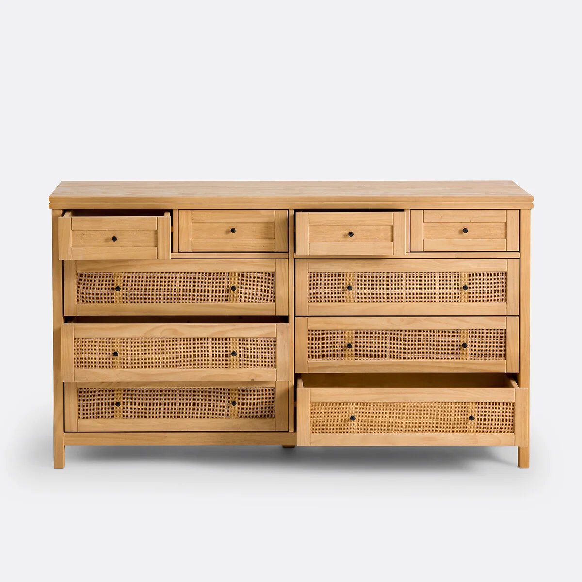 Gabin 10-Drawer Solid Pine and Cane Chest of Drawers – image 4