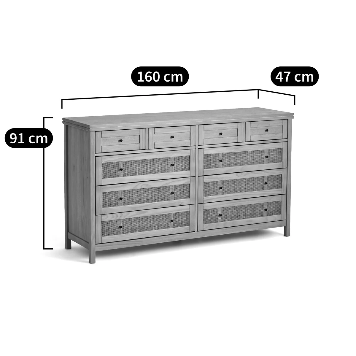Gabin 10-Drawer Solid Pine and Cane Chest of Drawers – image 7