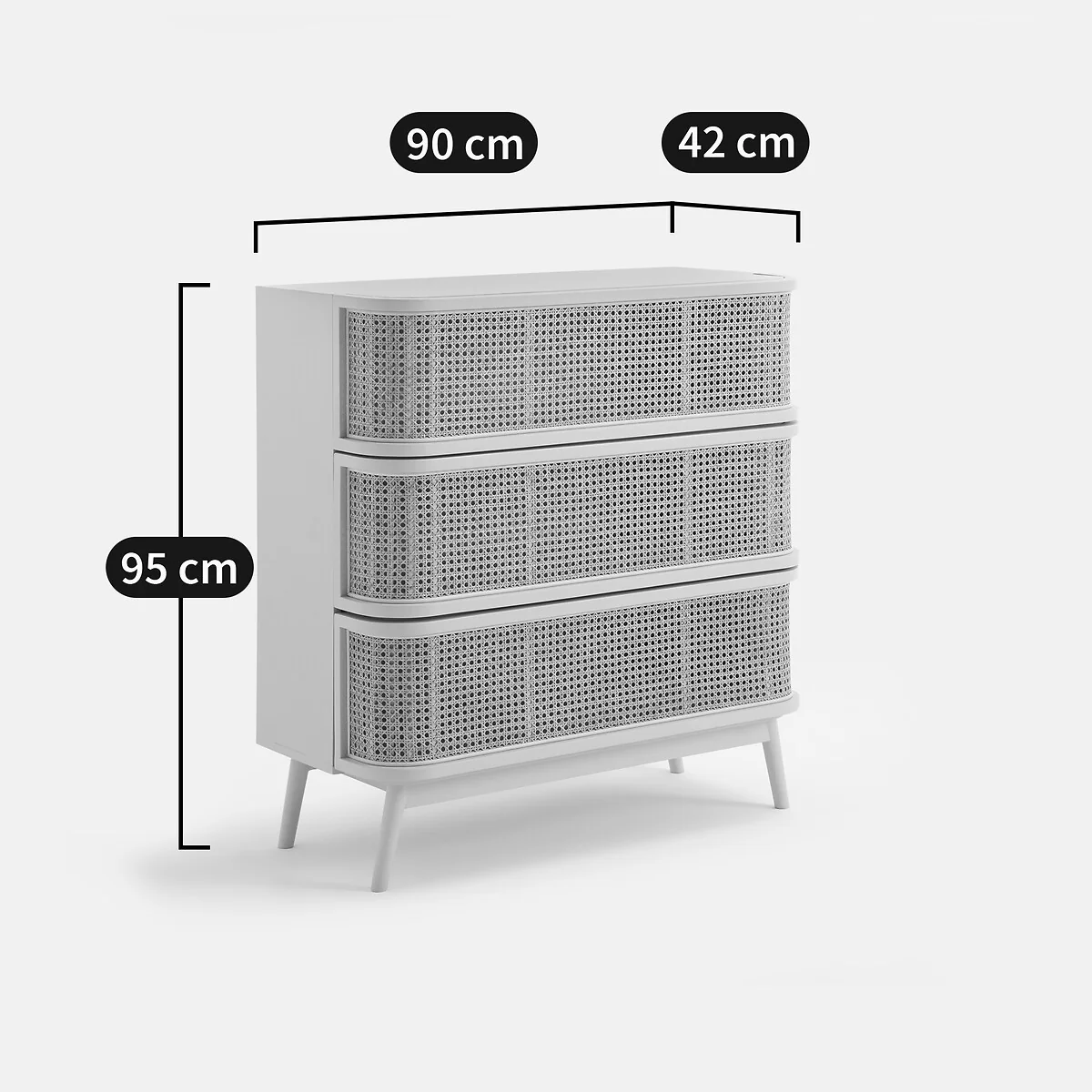 Laora Chest of Drawers with 3 Drawers with Rattan Cane – image 7