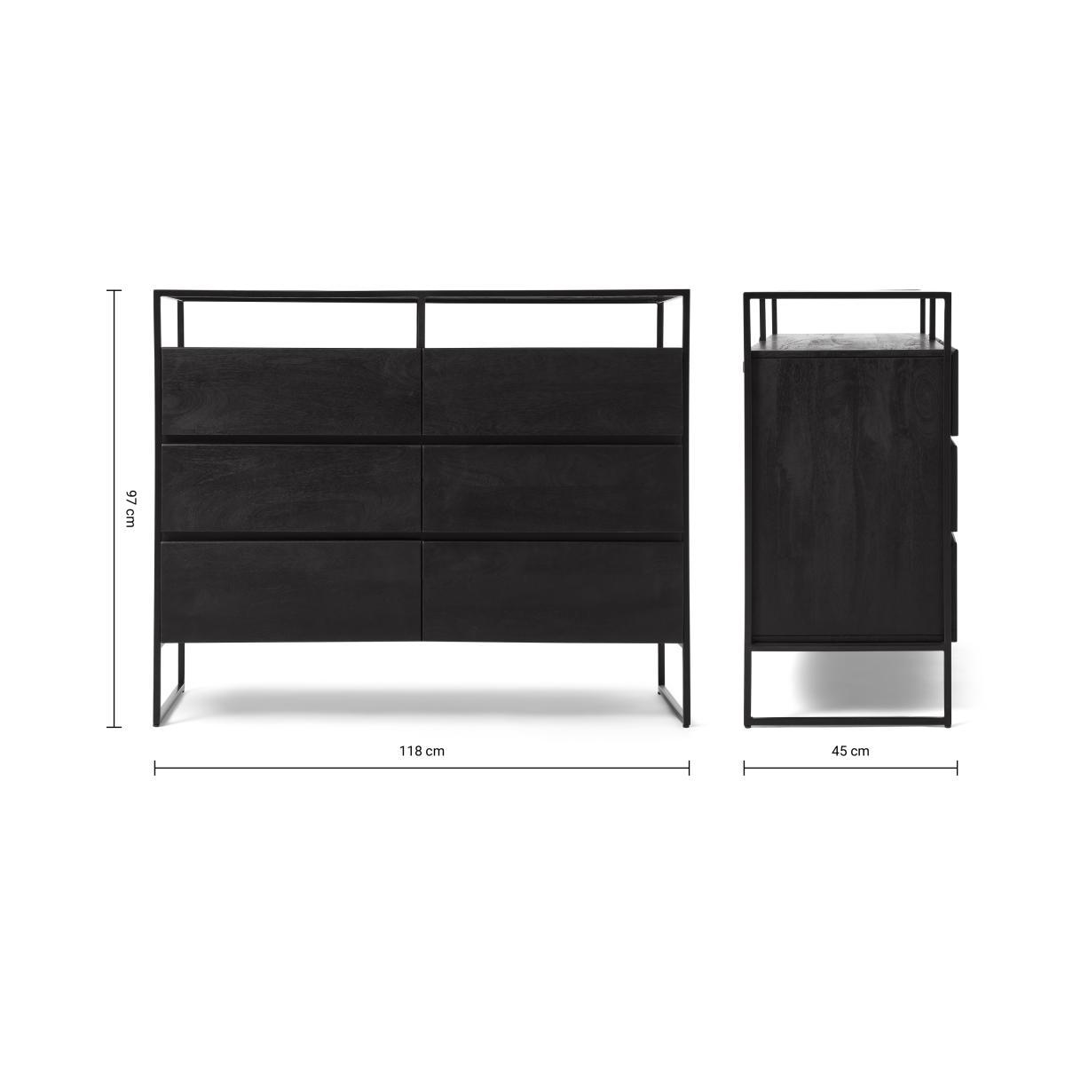 Kilby Wide Chest of Drawers, Black Stain Mango Wood – image 9