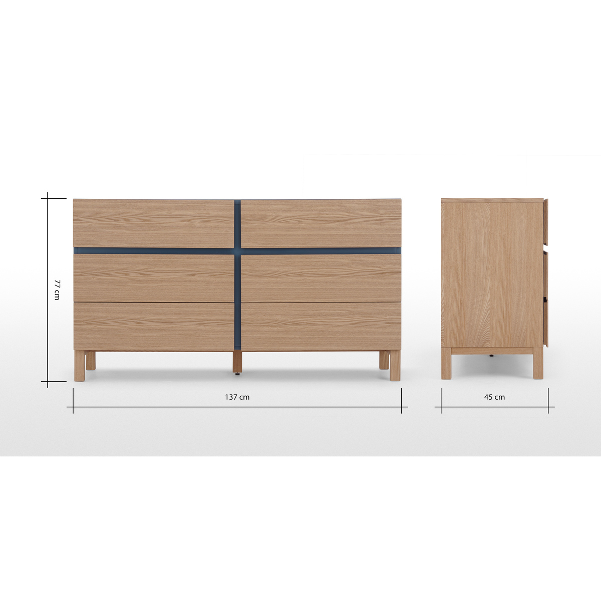 Xander Wide Chest of Drawers, Ash & Navy Blue – image 3