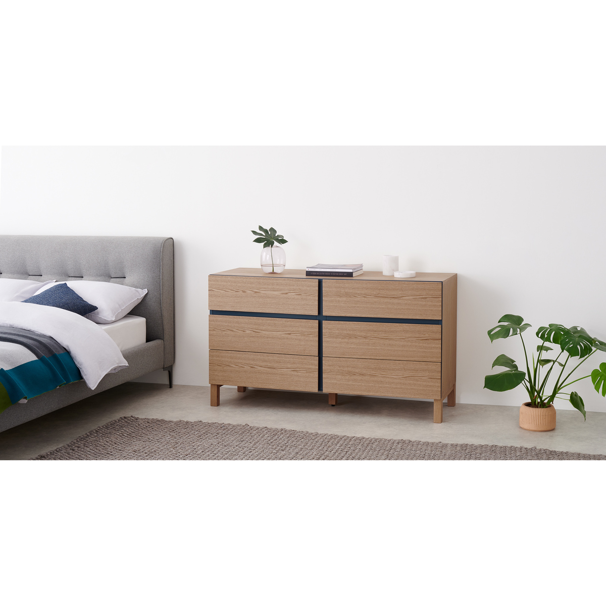 Xander Wide Chest of Drawers, Ash & Navy Blue – image 4