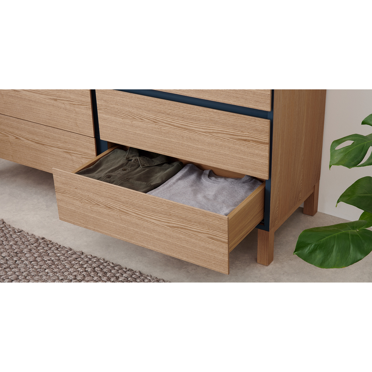 Xander Wide Chest of Drawers, Ash & Navy Blue – image 5