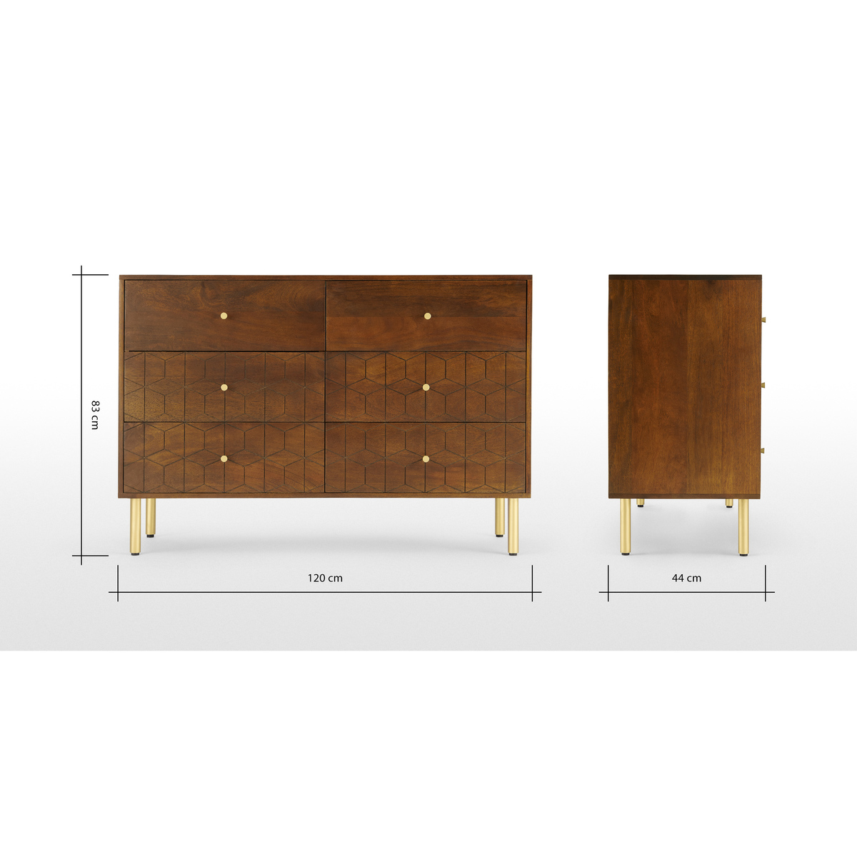 Hedra Wide Chest of Drawers, Mango wood and Brass – image 8