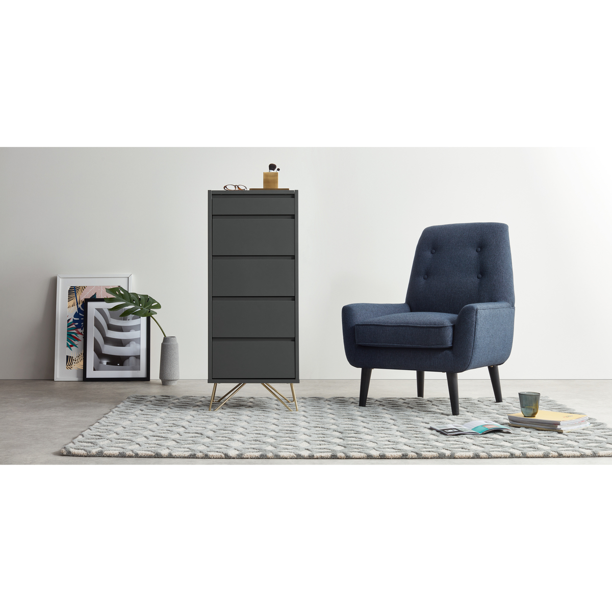 Elona Vanity Chest Of Drawers, Charcoal and Brass – image 4