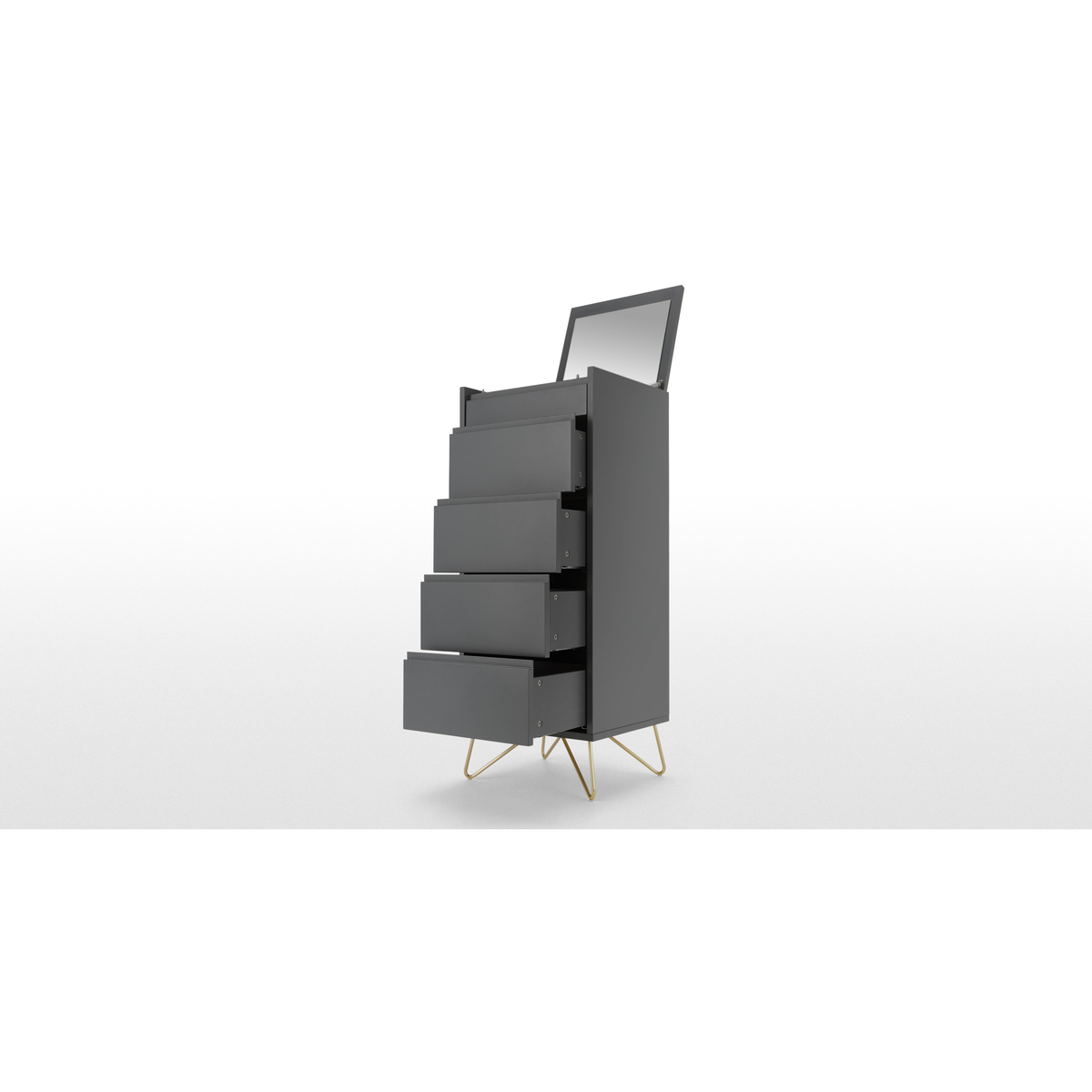 Elona Vanity Chest Of Drawers, Charcoal and Brass – image 6