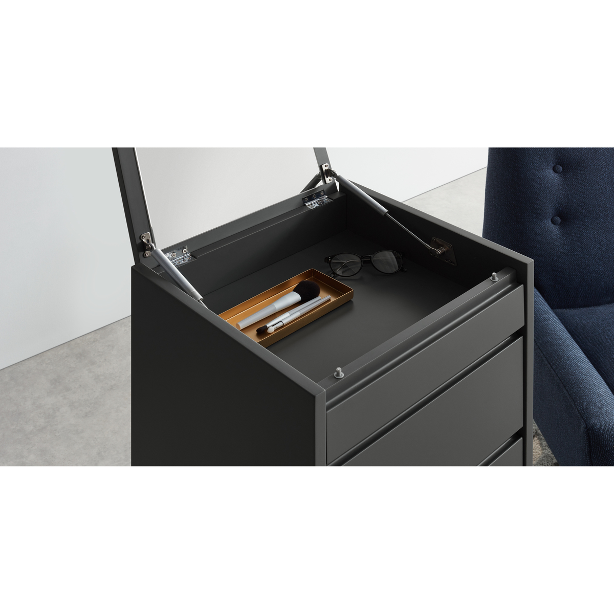 Elona Vanity Chest Of Drawers, Charcoal and Brass – image 7