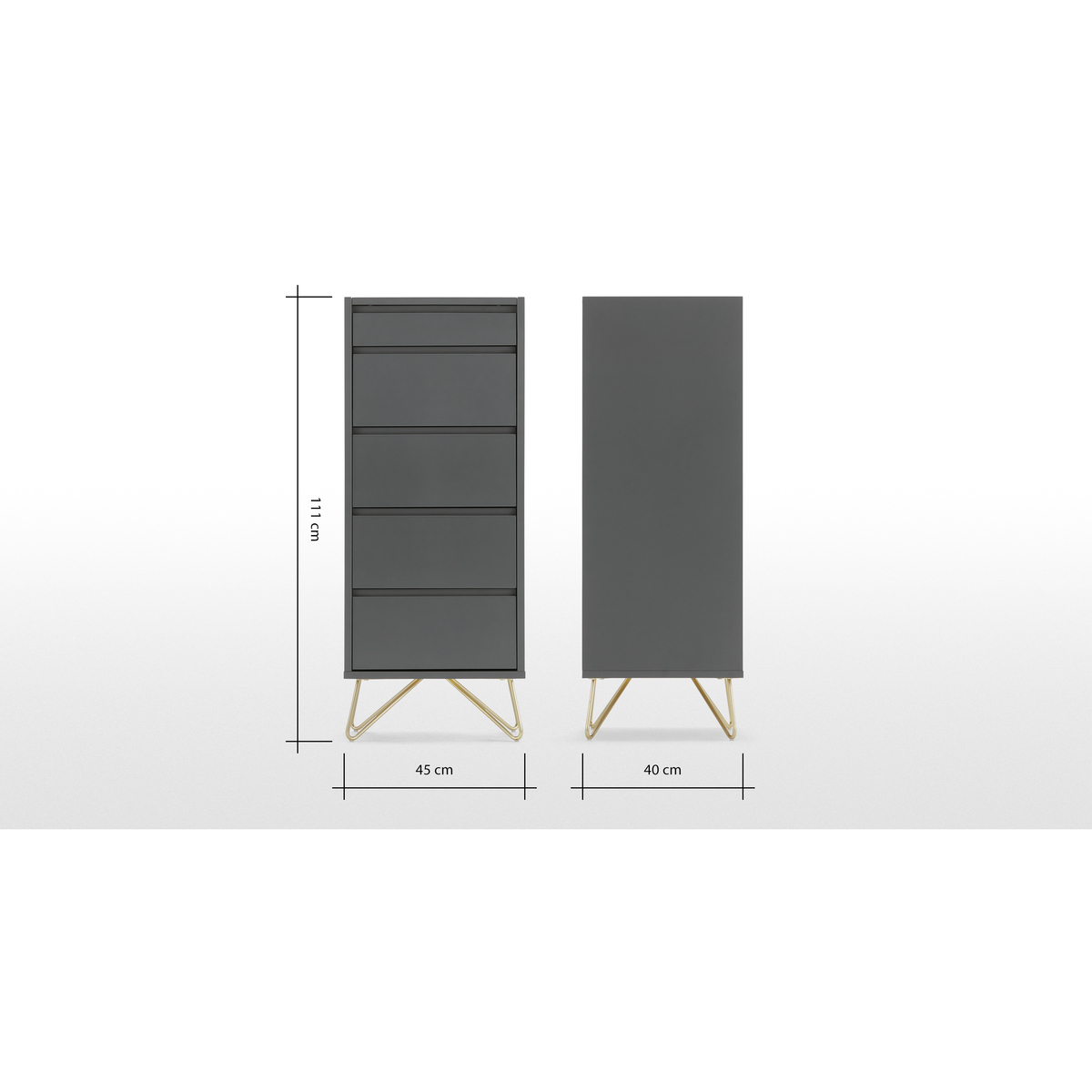 Elona Vanity Chest Of Drawers, Charcoal and Brass – image 10