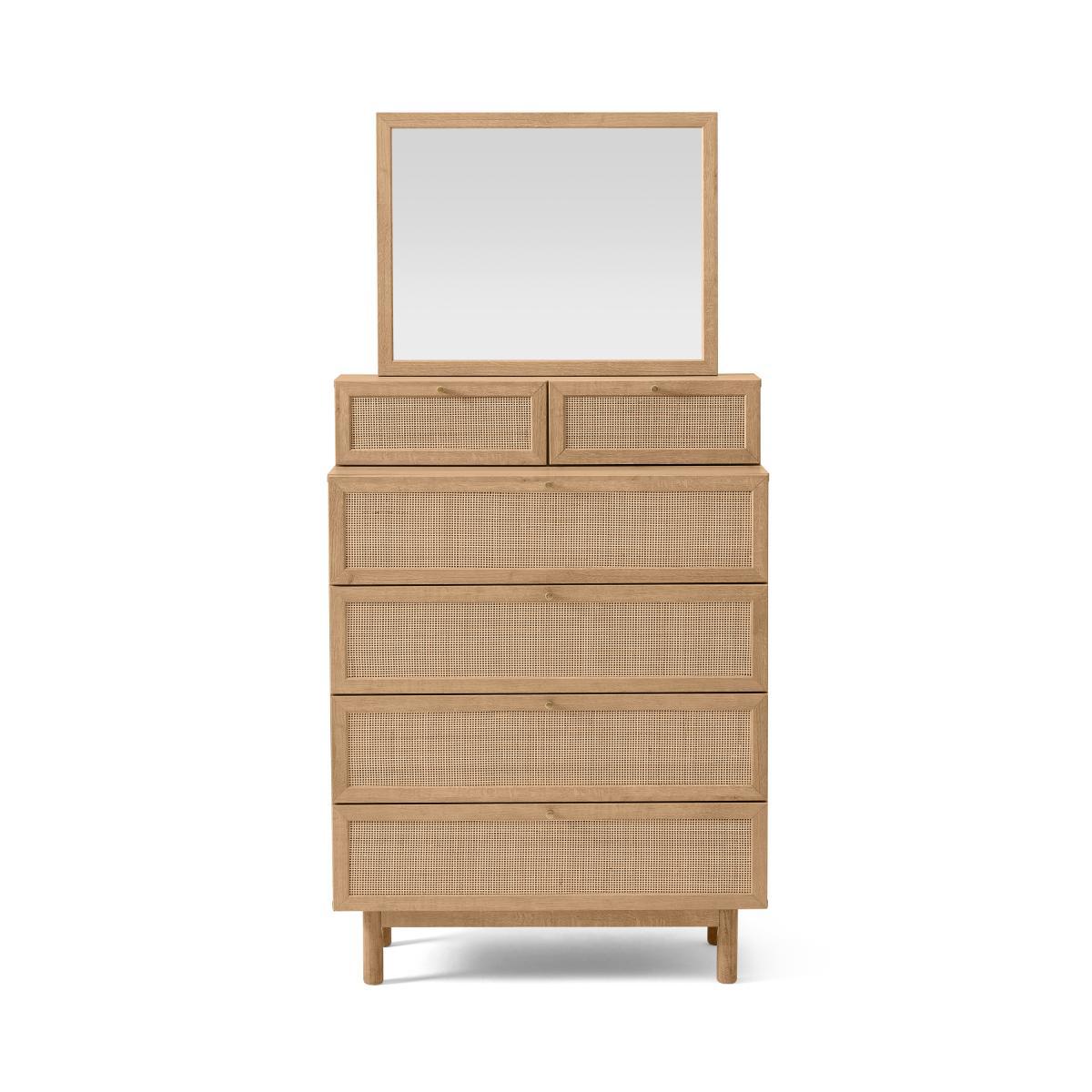 Pavia Vanity Chest of Drawers, Natural Rattan & Oak Effect – image 2