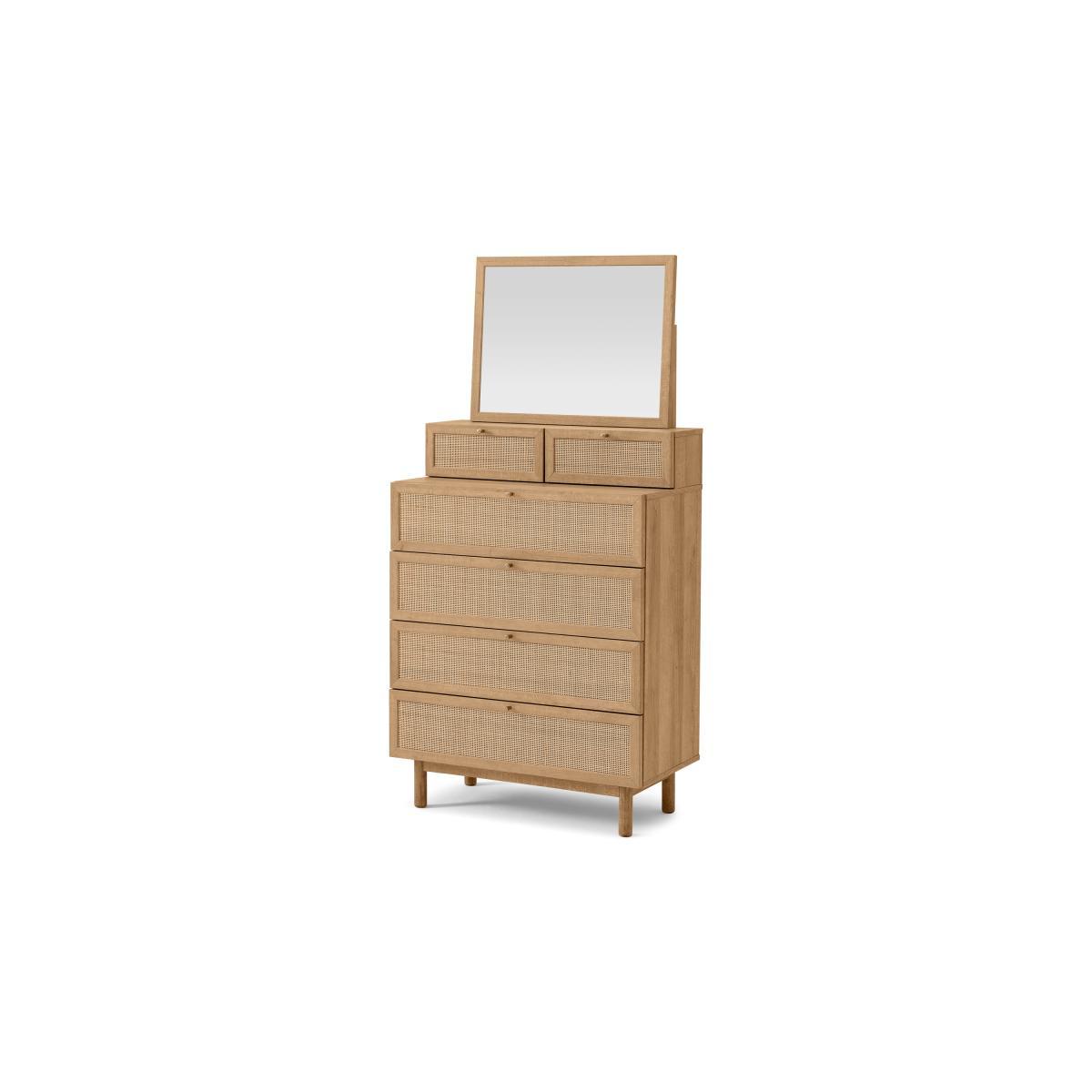 Pavia Vanity Chest of Drawers, Natural Rattan & Oak Effect – image 3