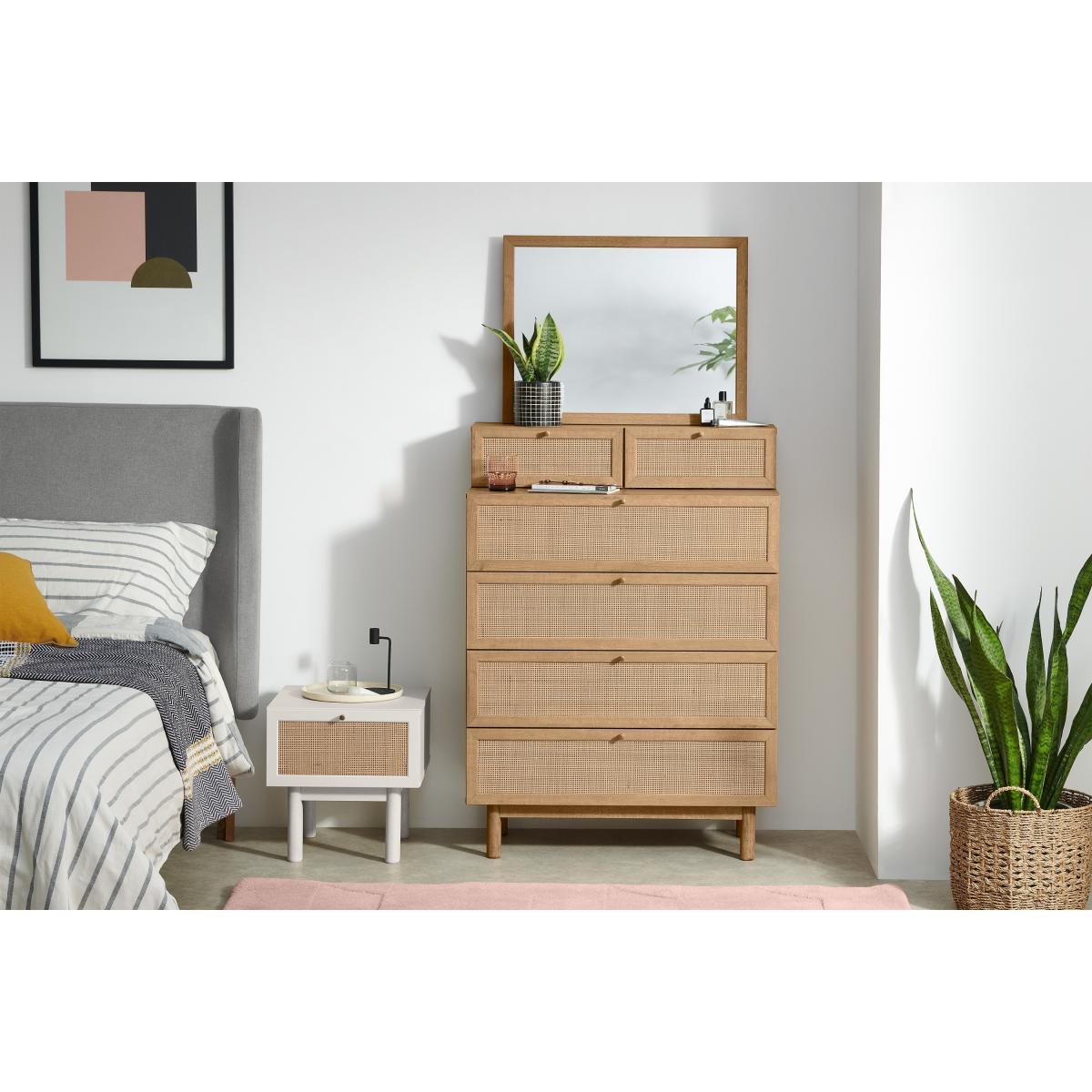 Pavia Vanity Chest of Drawers, Natural Rattan & Oak Effect – image 4